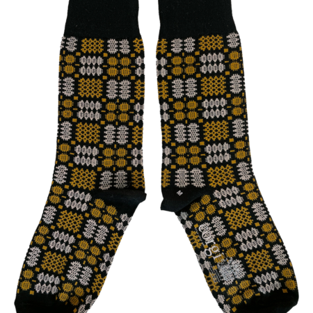Welsh Tapestry Blanket Pattern Socks in Gold/Soot