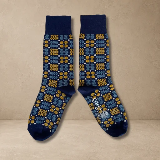 Welsh Tapestry Blanket Pattern Socks in New Moon