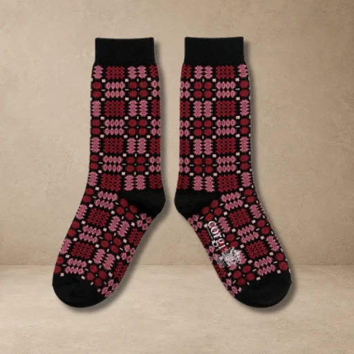 Welsh Tapestry Blanket Pattern Socks in Soot/Petals