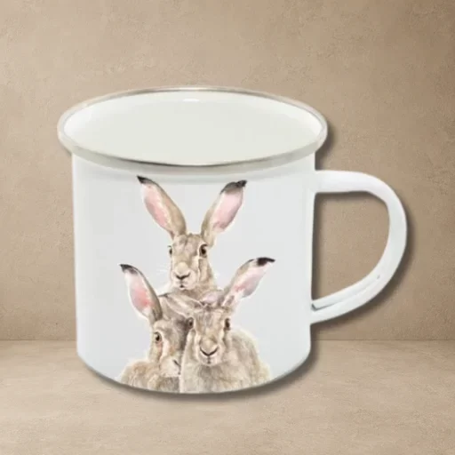 Three Hares Enamel 12oz mug