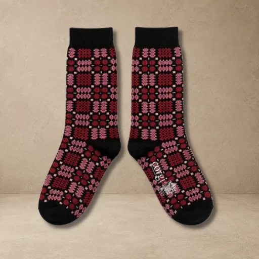 Welsh Tapestry Blanket Pattern Socks in SootPetals