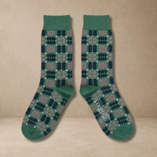 Welsh Tapestry Blanket Pattern Socks in Wicked